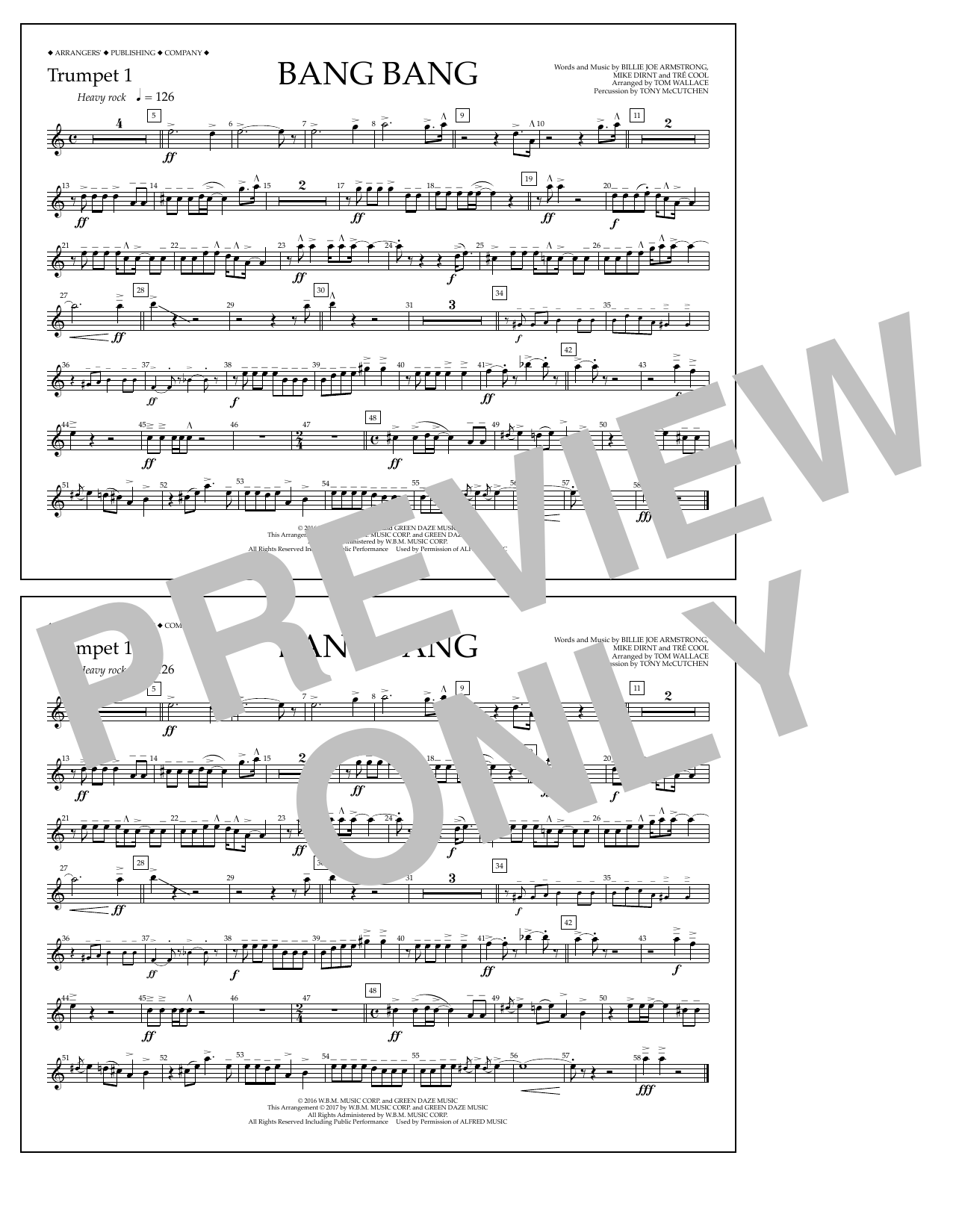 Tom Wallace Bang Bang - Trumpet 1 Sheet Music Notes & Chords for Marching Band - Download or Print PDF