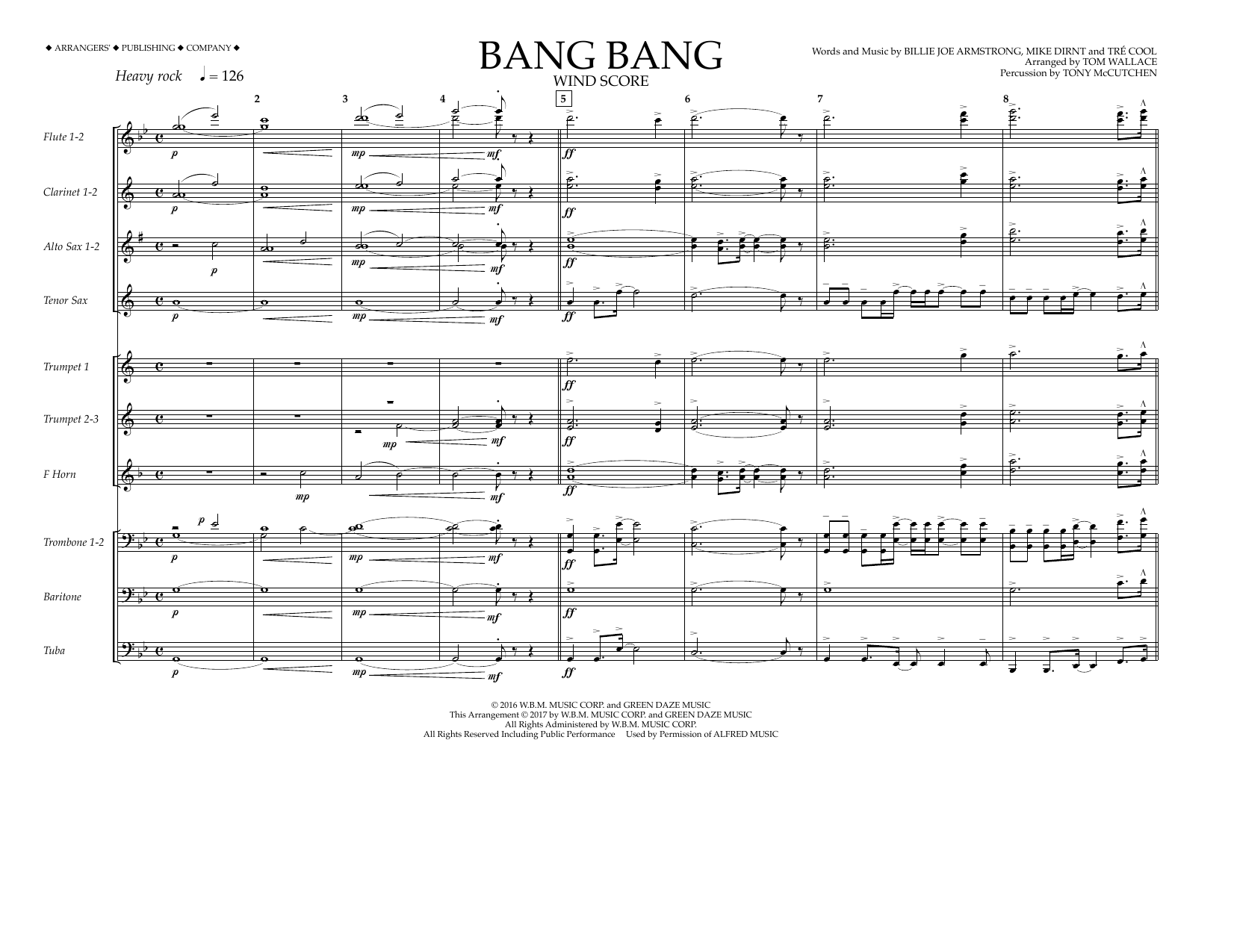 Tom Wallace Bang Bang - Wind Score Sheet Music Notes & Chords for Marching Band - Download or Print PDF