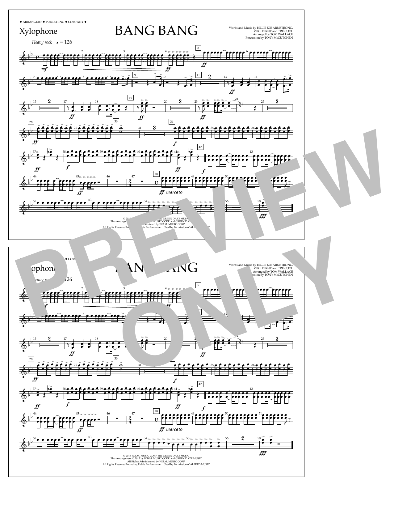 Tom Wallace Bang Bang - Xylophone Sheet Music Notes & Chords for Marching Band - Download or Print PDF