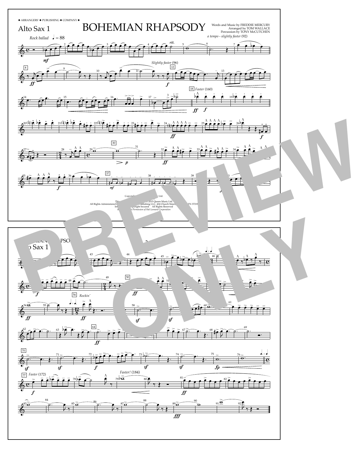 Tom Wallace Bohemian Rhapsody - Alto Sax 1 Sheet Music Notes & Chords for Marching Band - Download or Print PDF