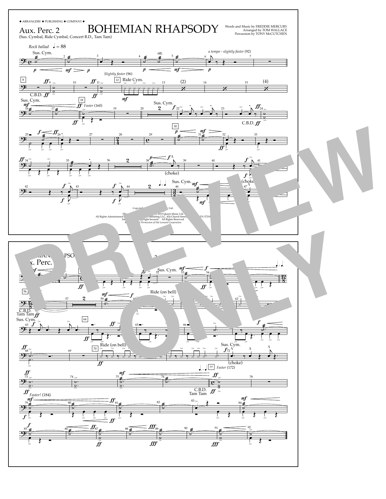 Tom Wallace Bohemian Rhapsody - Aux. Perc. 2 Sheet Music Notes & Chords for Marching Band - Download or Print PDF