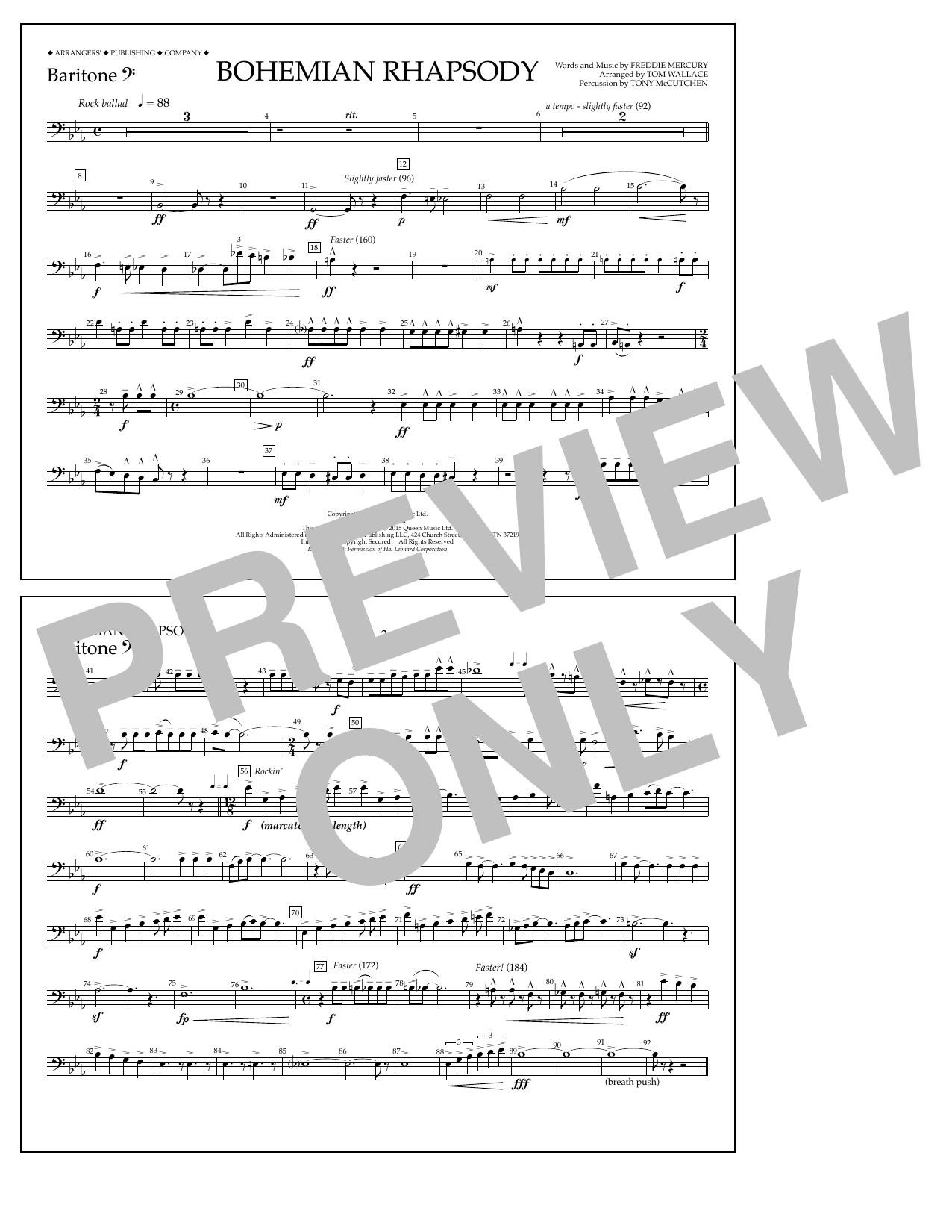 Tom Wallace Bohemian Rhapsody - Baritone B.C. Sheet Music Notes & Chords for Marching Band - Download or Print PDF