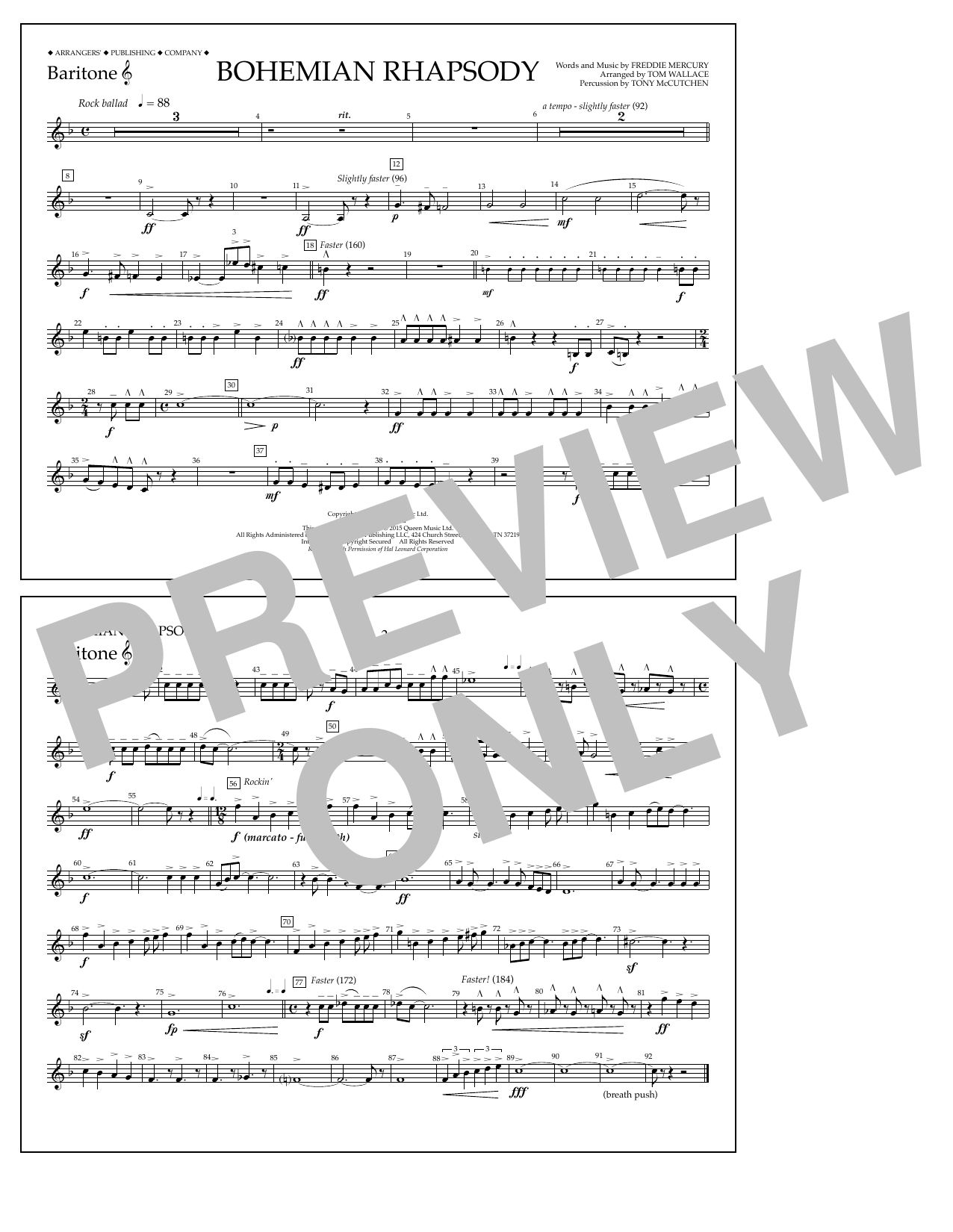 Tom Wallace Bohemian Rhapsody - Baritone T.C. Sheet Music Notes & Chords for Marching Band - Download or Print PDF