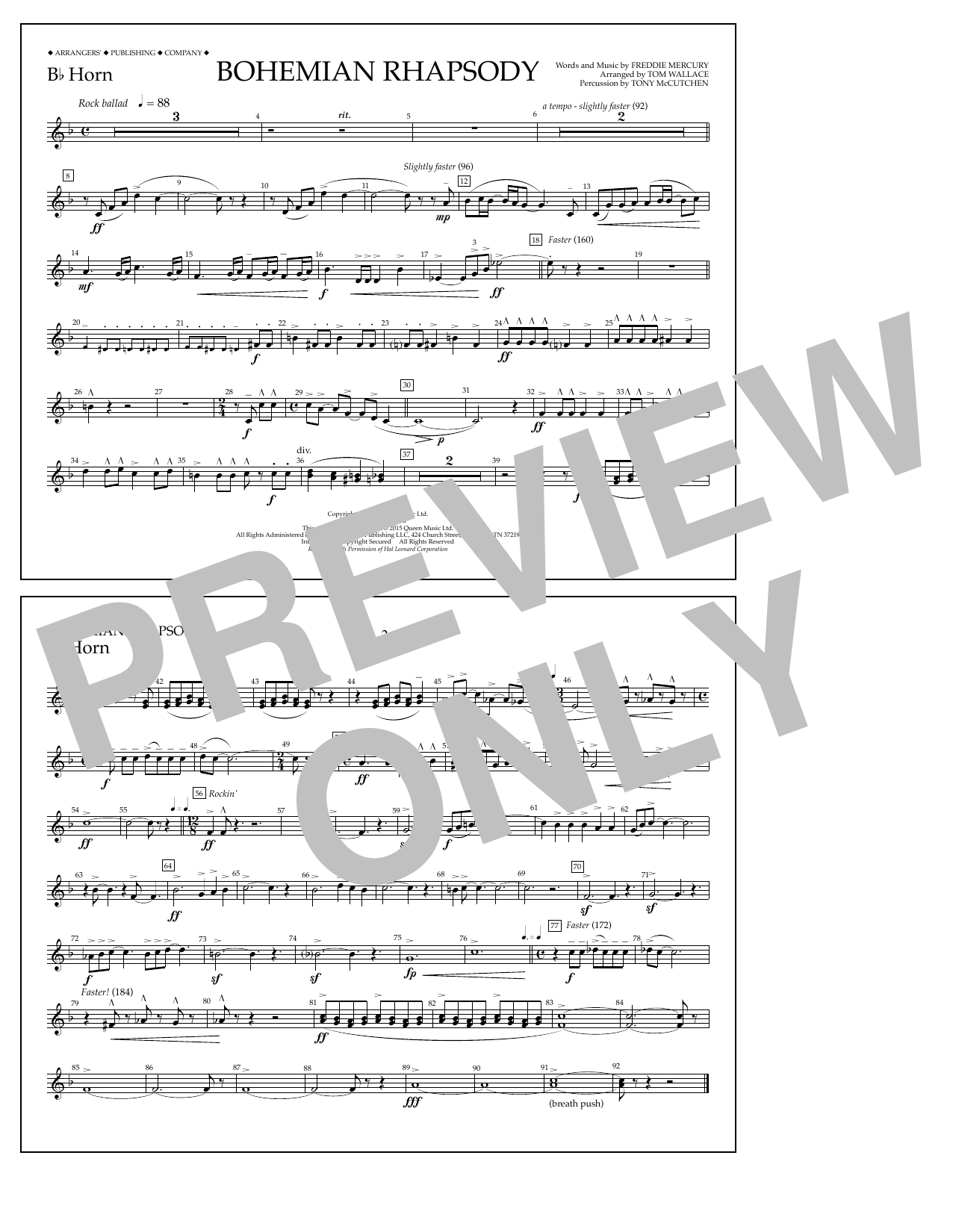 Tom Wallace Bohemian Rhapsody - Bb Horn Sheet Music Notes & Chords for Marching Band - Download or Print PDF