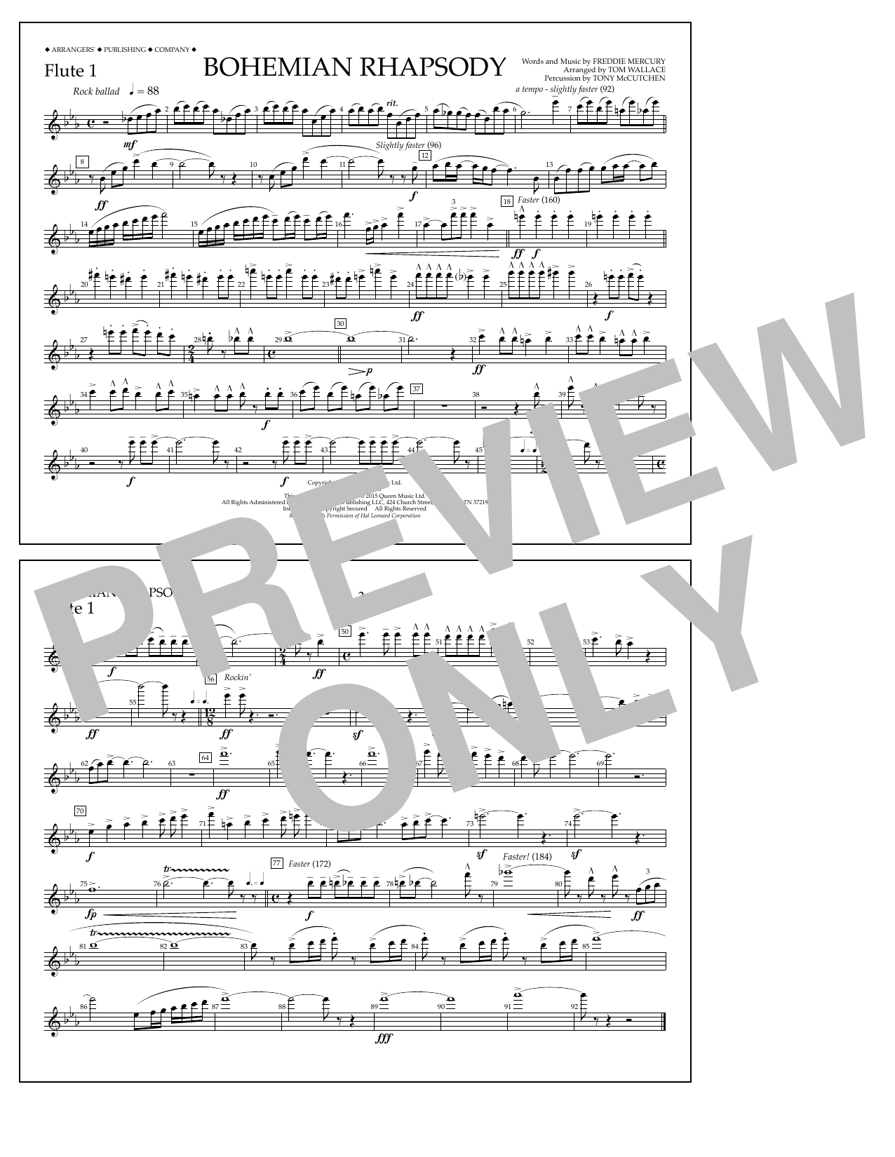 Tom Wallace Bohemian Rhapsody - Flute 1 Sheet Music Notes & Chords for Marching Band - Download or Print PDF