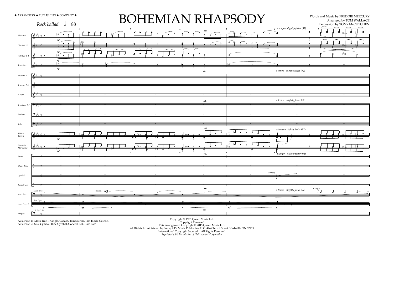 Tom Wallace Bohemian Rhapsody - Full Score Sheet Music Notes & Chords for Marching Band - Download or Print PDF