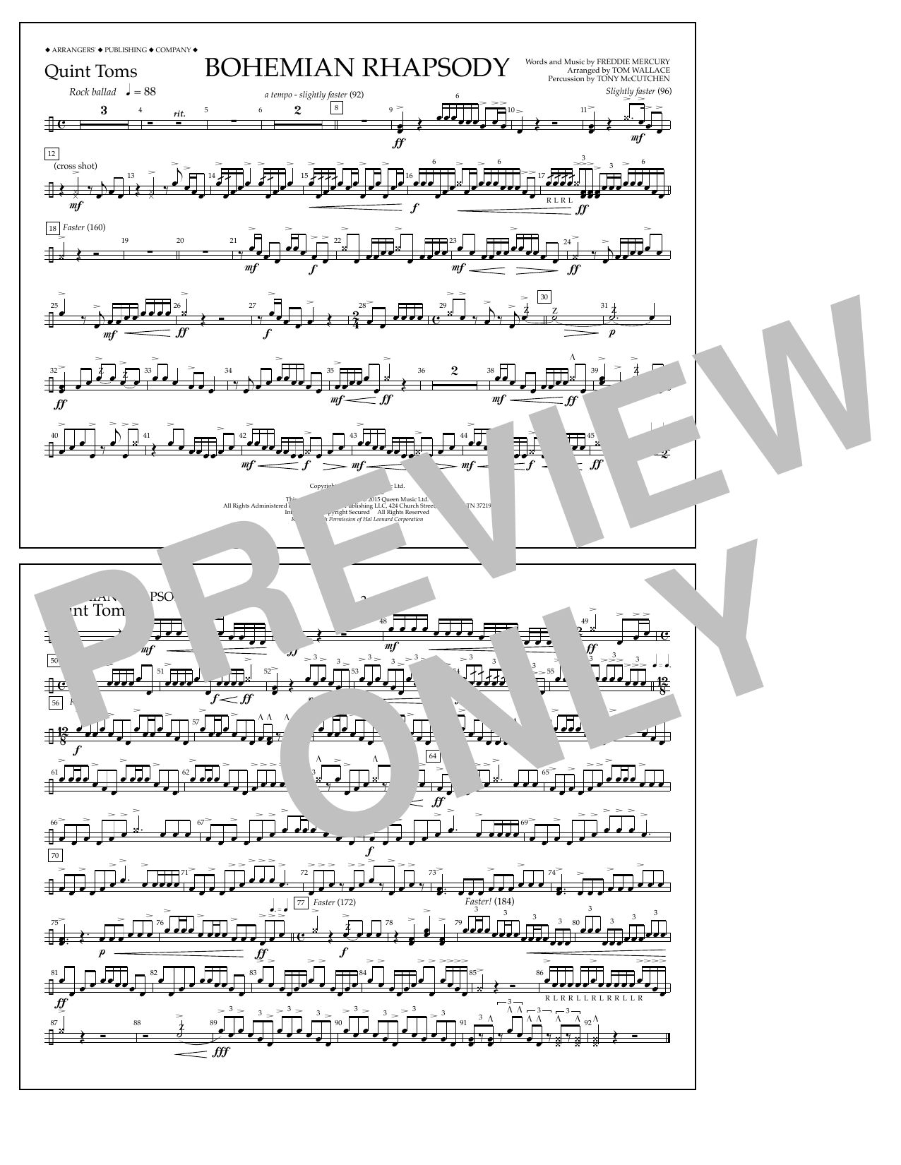 Tom Wallace Bohemian Rhapsody - Quint-Toms Sheet Music Notes & Chords for Marching Band - Download or Print PDF