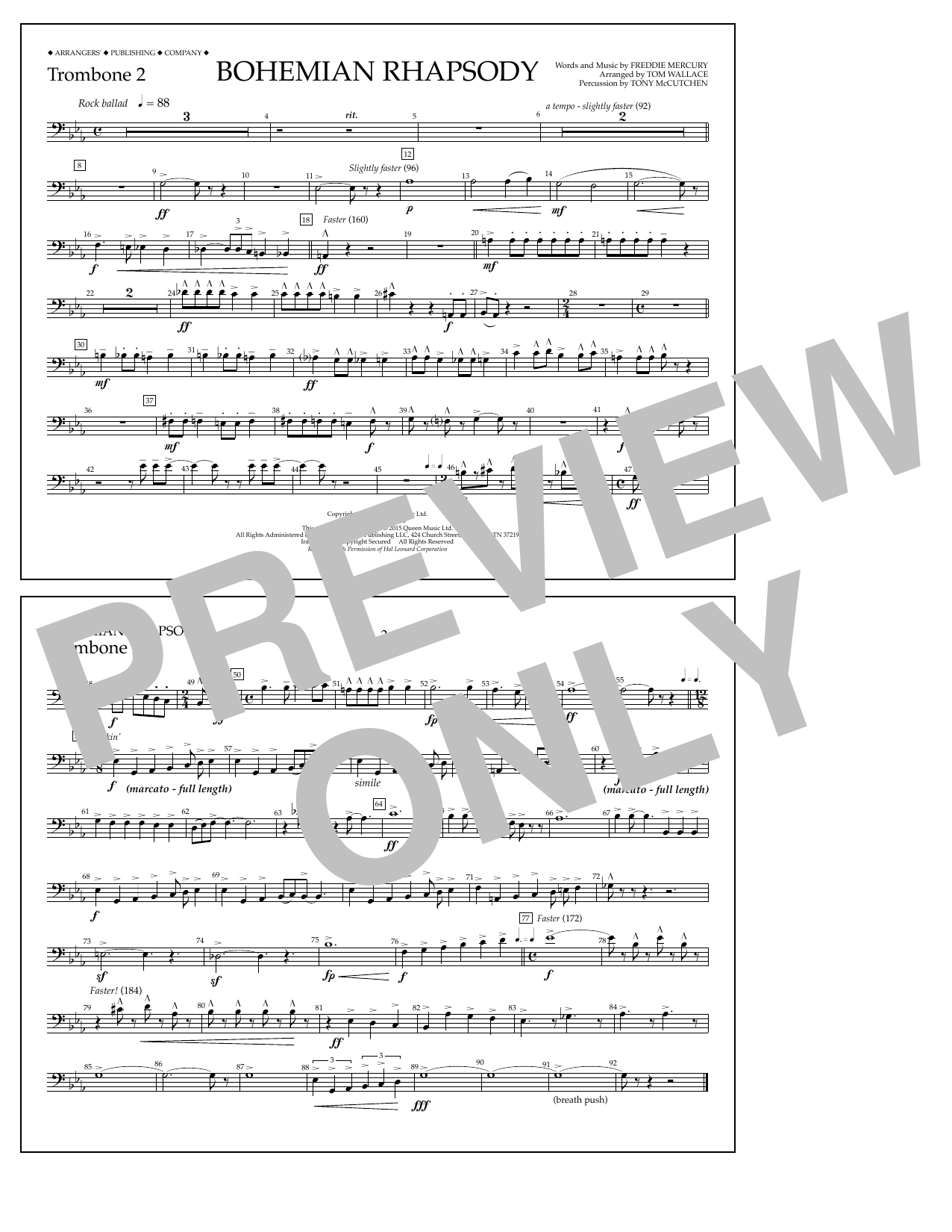 Tom Wallace Bohemian Rhapsody - Trombone 2 Sheet Music Notes & Chords for Marching Band - Download or Print PDF