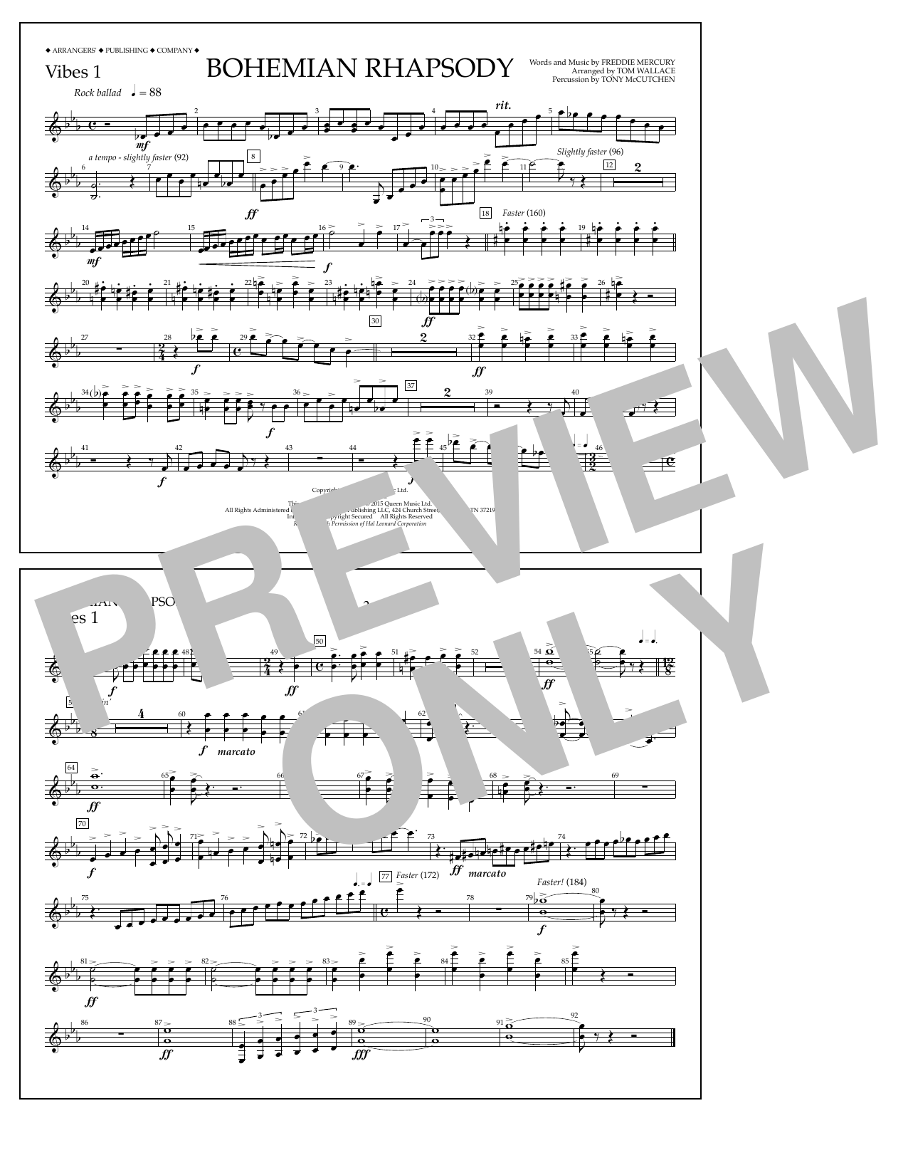 Tom Wallace Bohemian Rhapsody - Vibes 1 Sheet Music Notes & Chords for Marching Band - Download or Print PDF