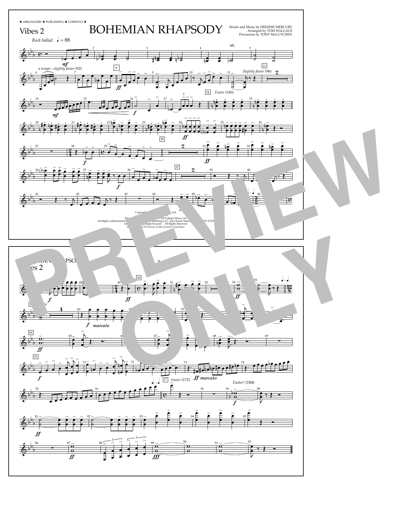 Tom Wallace Bohemian Rhapsody - Vibes 2 Sheet Music Notes & Chords for Marching Band - Download or Print PDF
