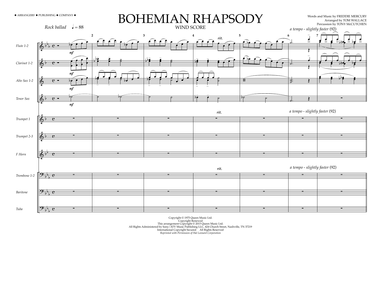 Tom Wallace Bohemian Rhapsody - Wind Score Sheet Music Notes & Chords for Marching Band - Download or Print PDF