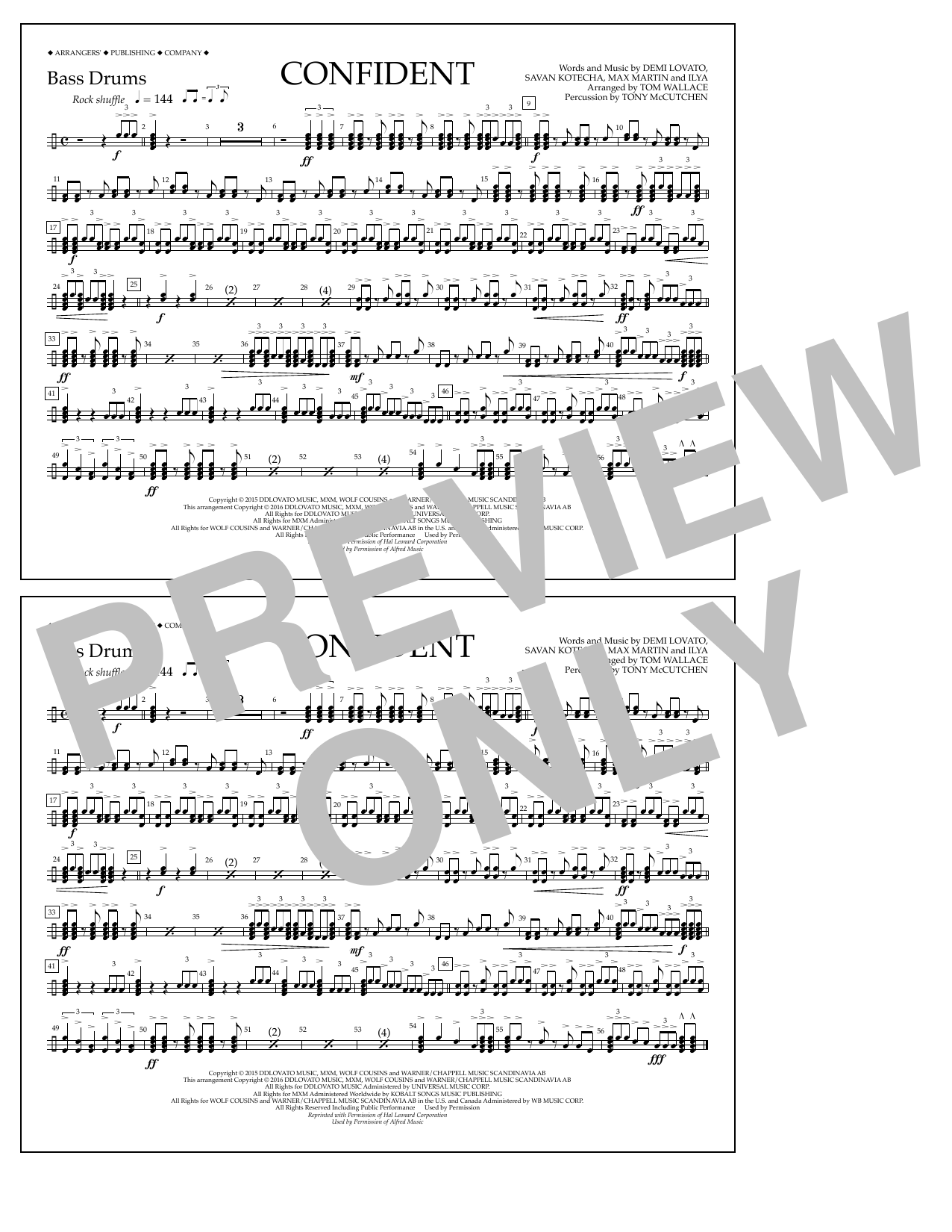 Tom Wallace Confident - Bass Drums Sheet Music Notes & Chords for Marching Band - Download or Print PDF