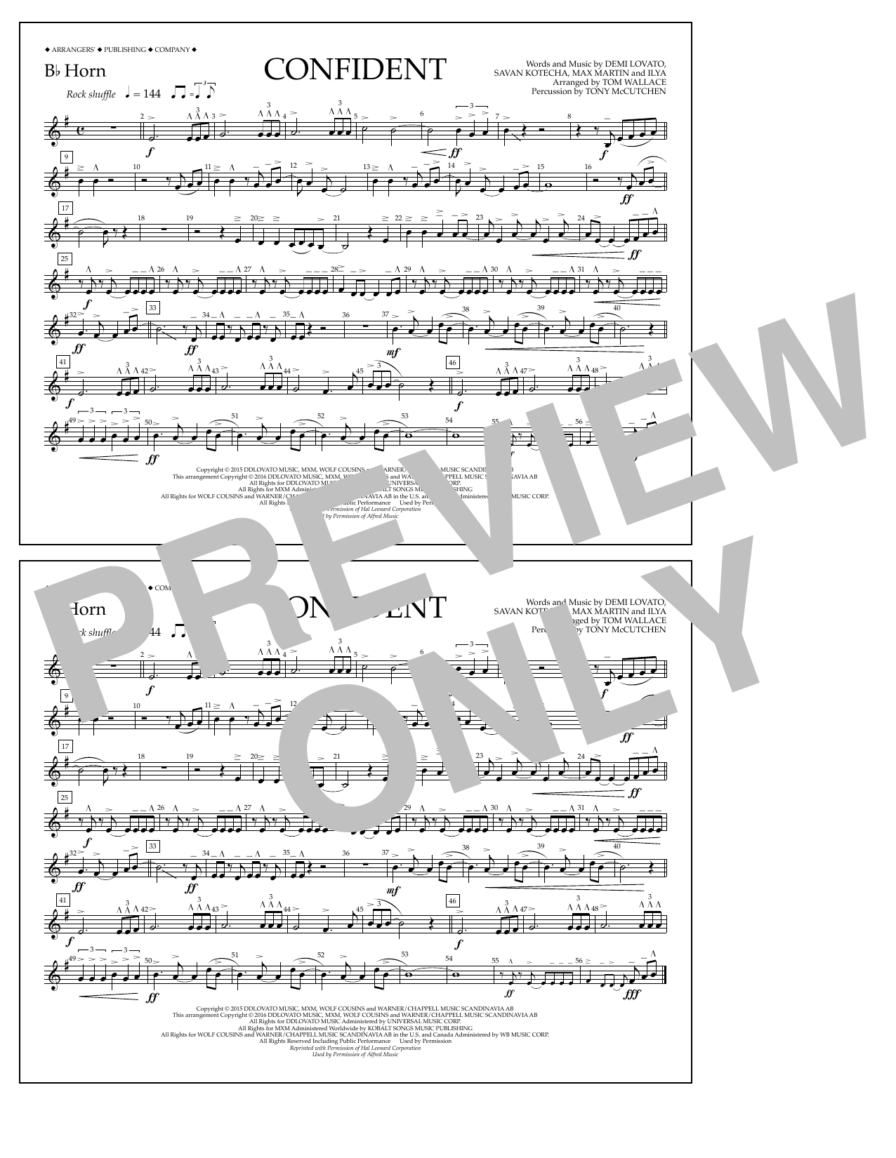 Tom Wallace Confident - Bb Horn Sheet Music Notes & Chords for Marching Band - Download or Print PDF