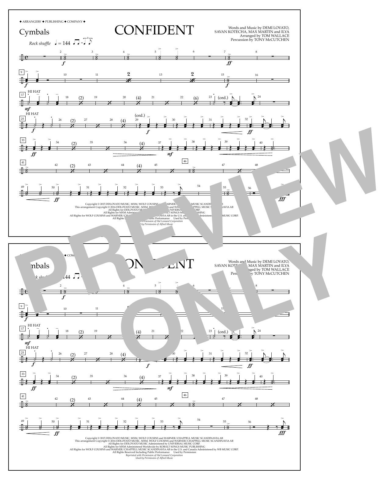 Tom Wallace Confident - Cymbals Sheet Music Notes & Chords for Marching Band - Download or Print PDF