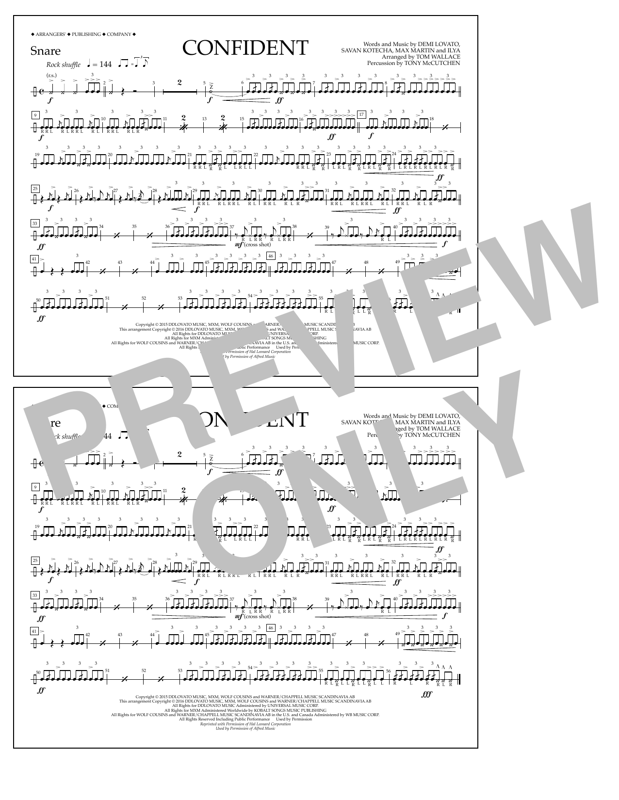 Tom Wallace Confident - Snare Sheet Music Notes & Chords for Marching Band - Download or Print PDF