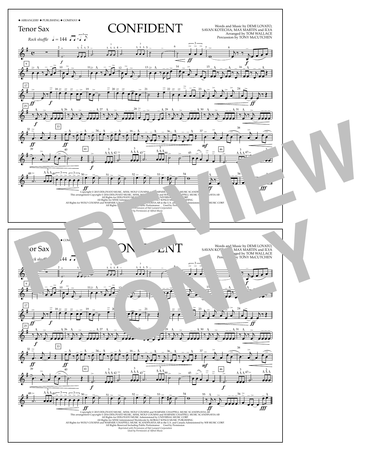 Tom Wallace Confident - Tenor Sax Sheet Music Notes & Chords for Marching Band - Download or Print PDF