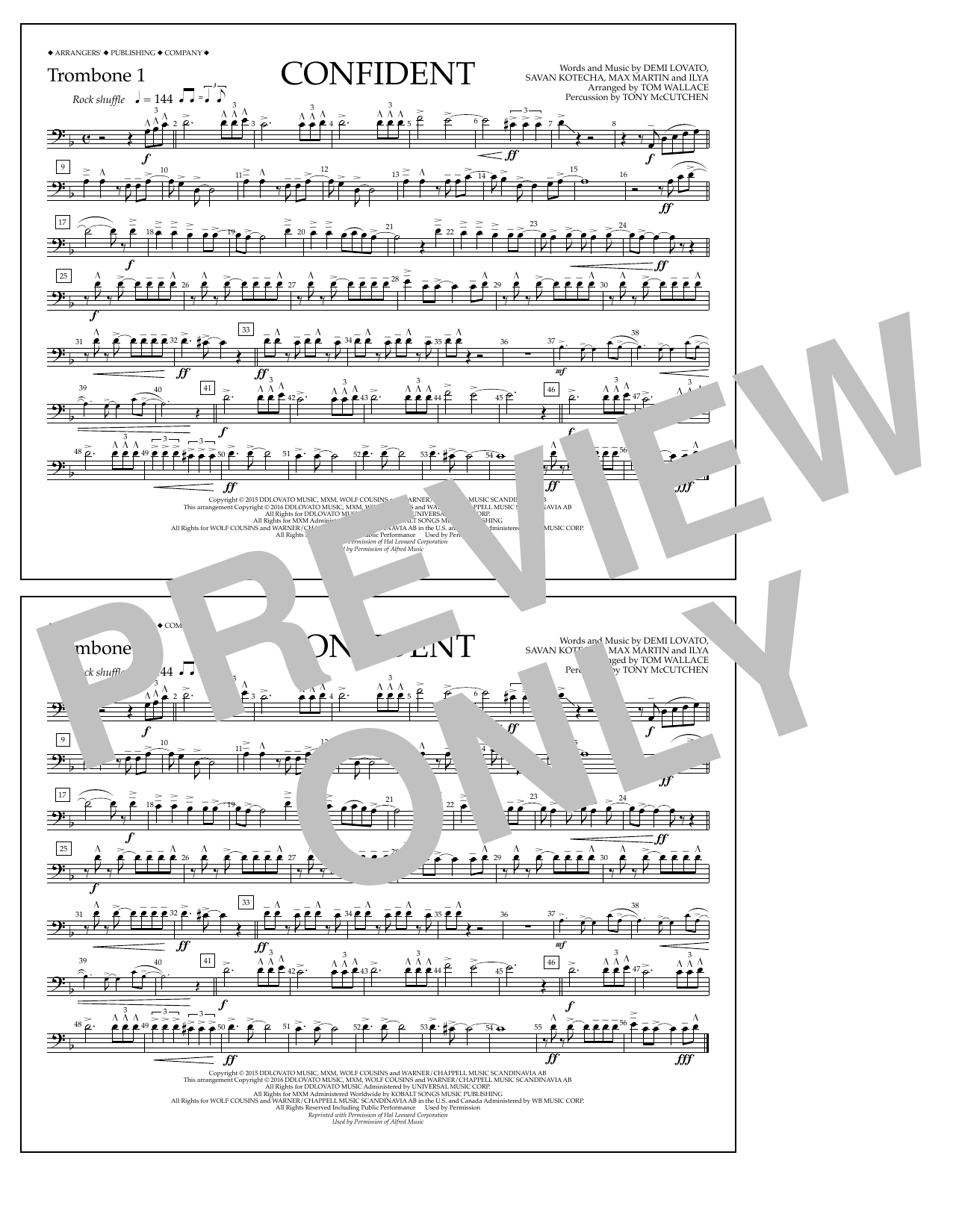 Tom Wallace Confident - Trombone 1 Sheet Music Notes & Chords for Marching Band - Download or Print PDF
