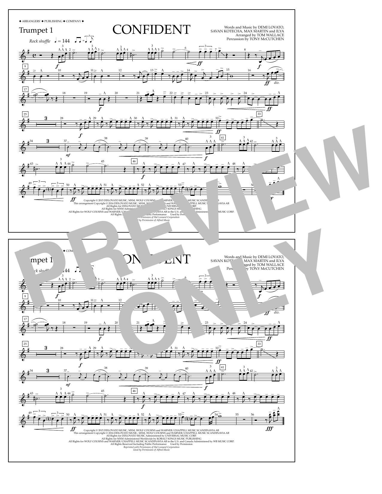 Tom Wallace Confident - Trumpet 1 Sheet Music Notes & Chords for Marching Band - Download or Print PDF