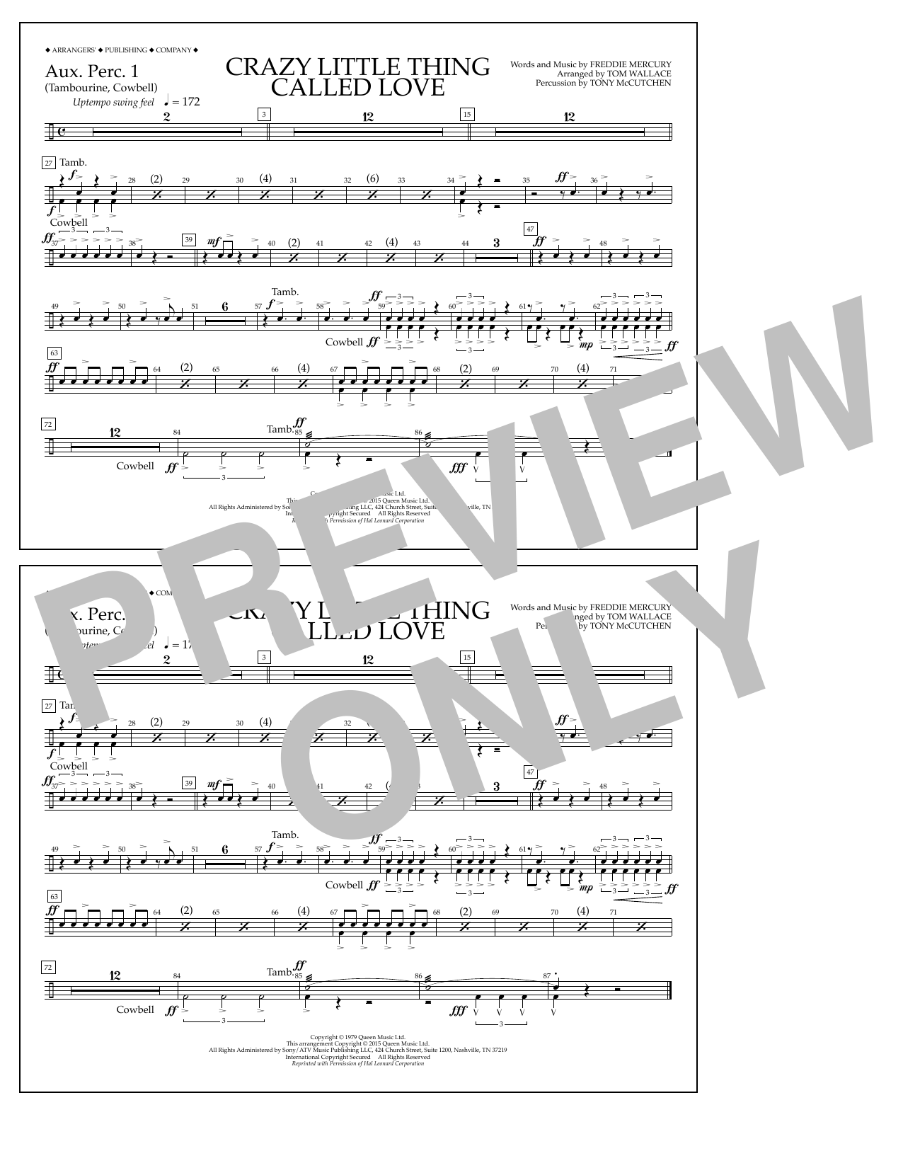 Tom Wallace Crazy Little Thing Called Love - Aux. Perc. 1 Sheet Music Notes & Chords for Marching Band - Download or Print PDF