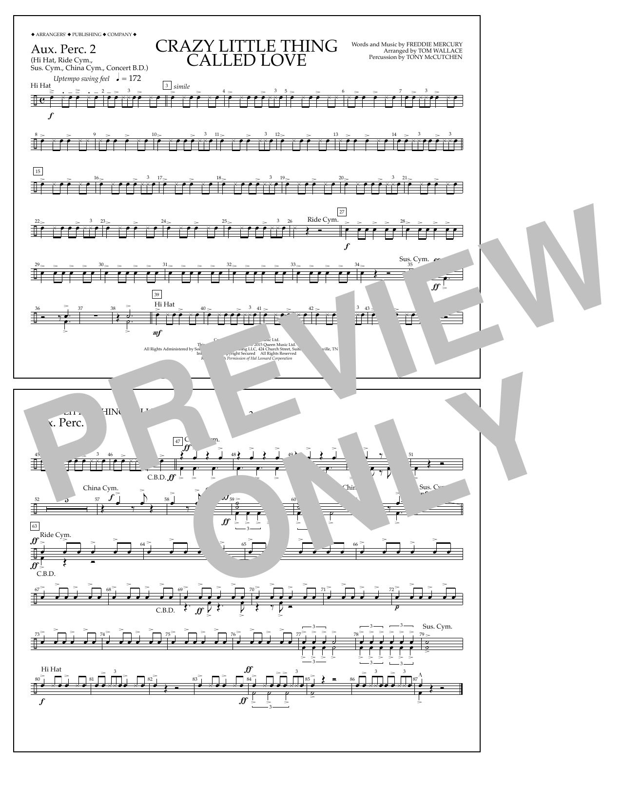 Tom Wallace Crazy Little Thing Called Love - Aux. Perc. 2 Sheet Music Notes & Chords for Marching Band - Download or Print PDF