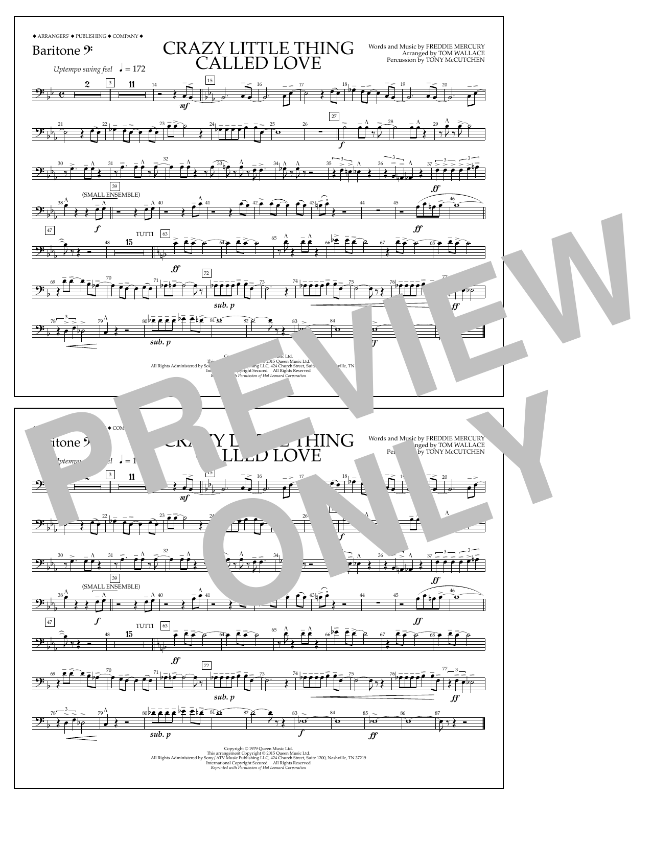 Tom Wallace Crazy Little Thing Called Love - Baritone B.C. Sheet Music Notes & Chords for Marching Band - Download or Print PDF