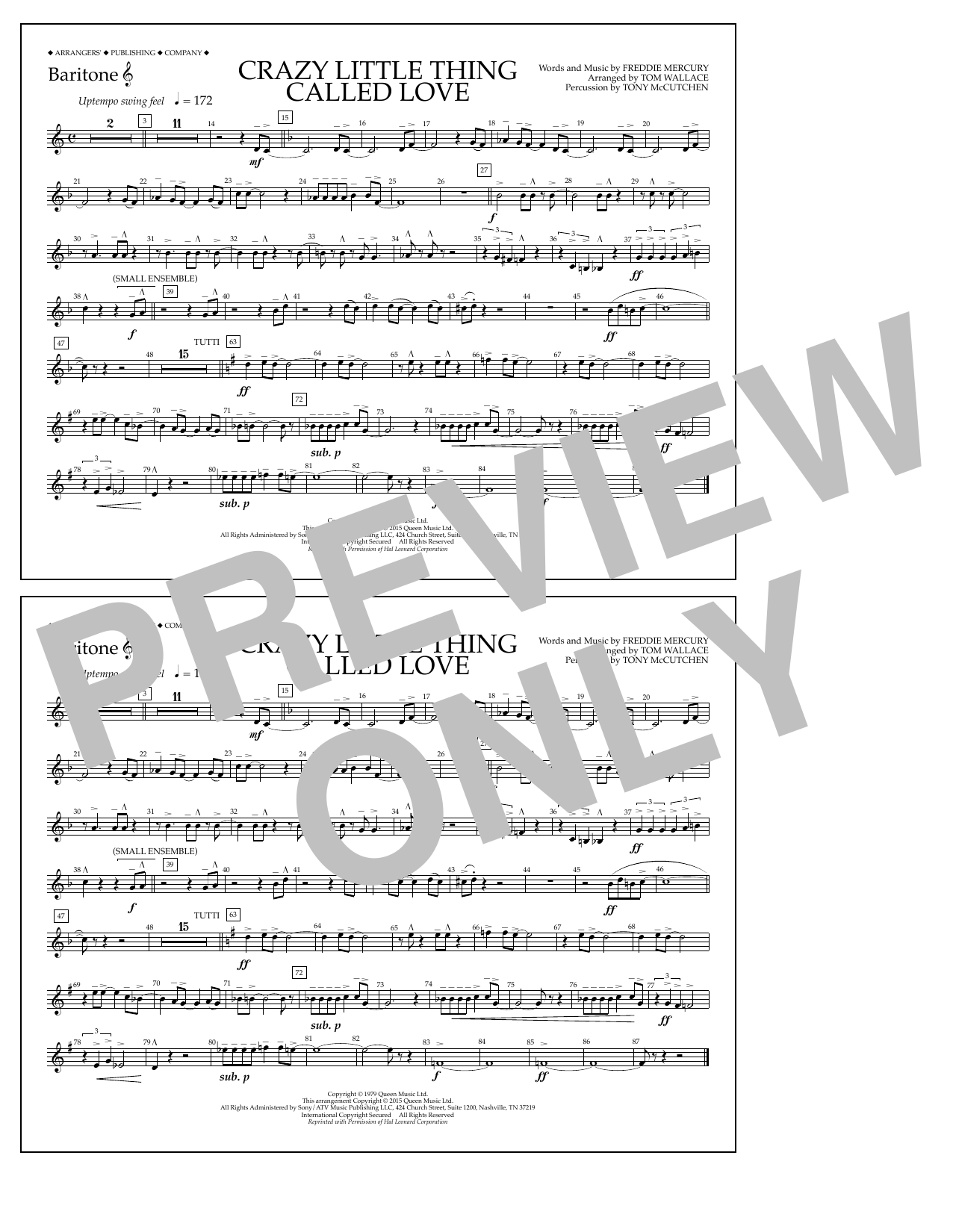 Tom Wallace Crazy Little Thing Called Love - Baritone T.C. Sheet Music Notes & Chords for Marching Band - Download or Print PDF