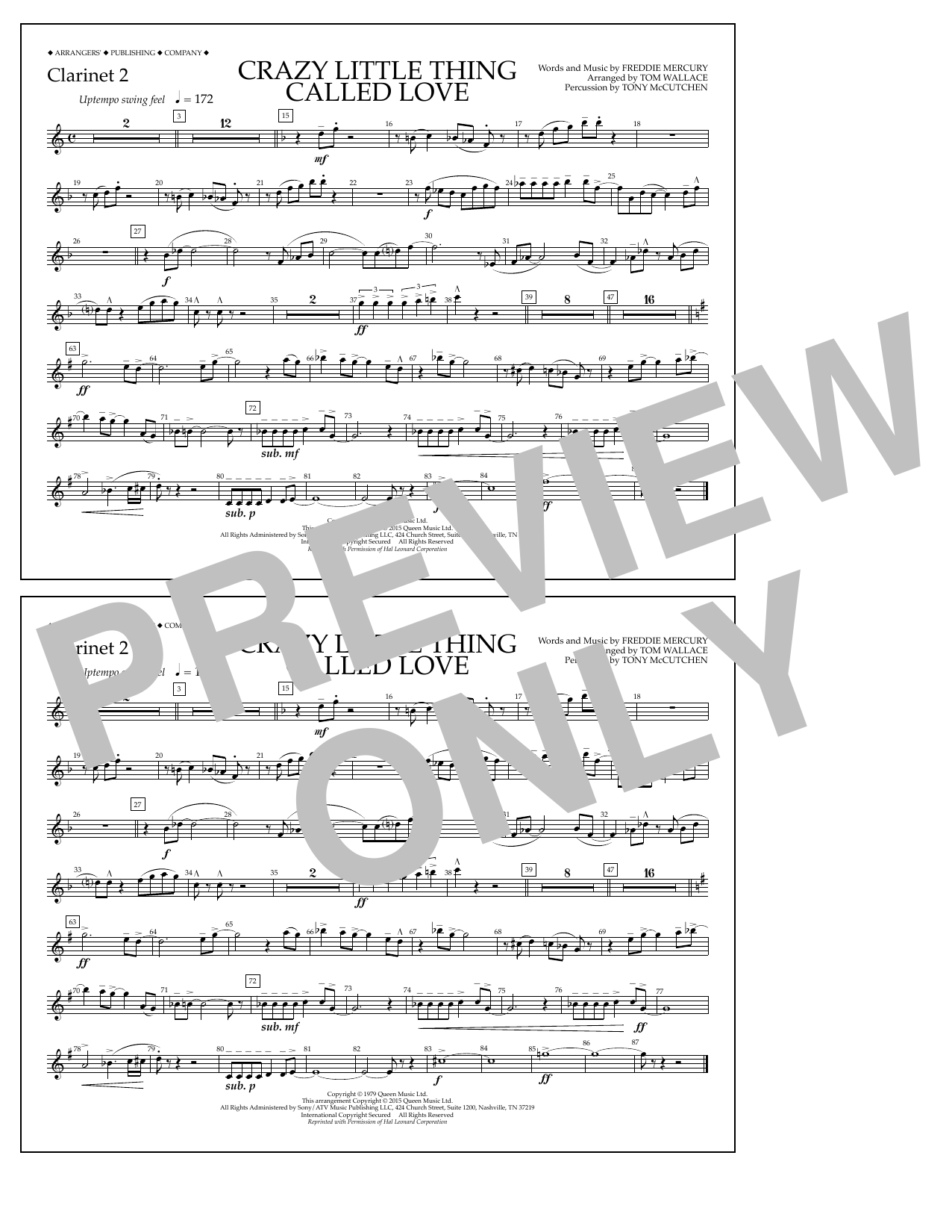 Tom Wallace Crazy Little Thing Called Love - Clarinet 2 Sheet Music Notes & Chords for Marching Band - Download or Print PDF