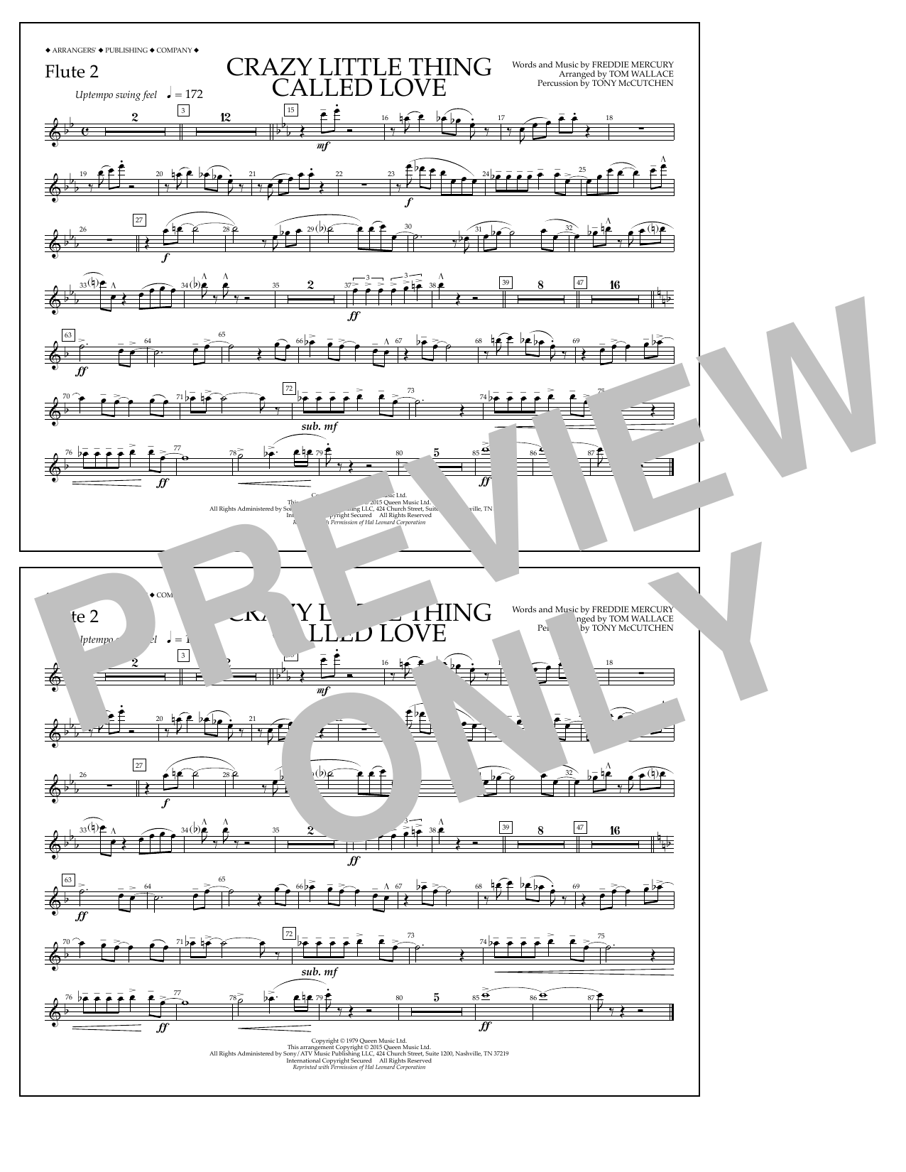 Tom Wallace Crazy Little Thing Called Love - Flute 2 Sheet Music Notes & Chords for Marching Band - Download or Print PDF