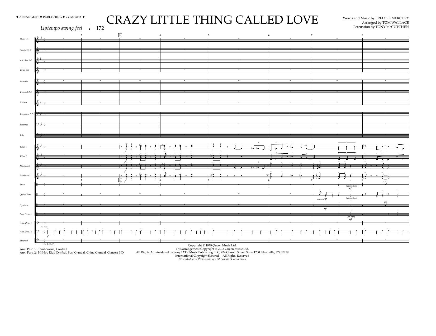 Tom Wallace Crazy Little Thing Called Love - Full Score Sheet Music Notes & Chords for Marching Band - Download or Print PDF