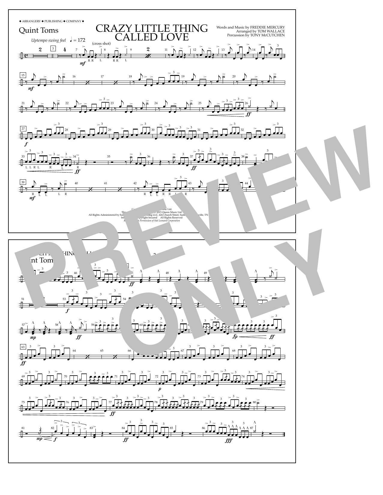 Tom Wallace Crazy Little Thing Called Love - Quint-Toms Sheet Music Notes & Chords for Marching Band - Download or Print PDF