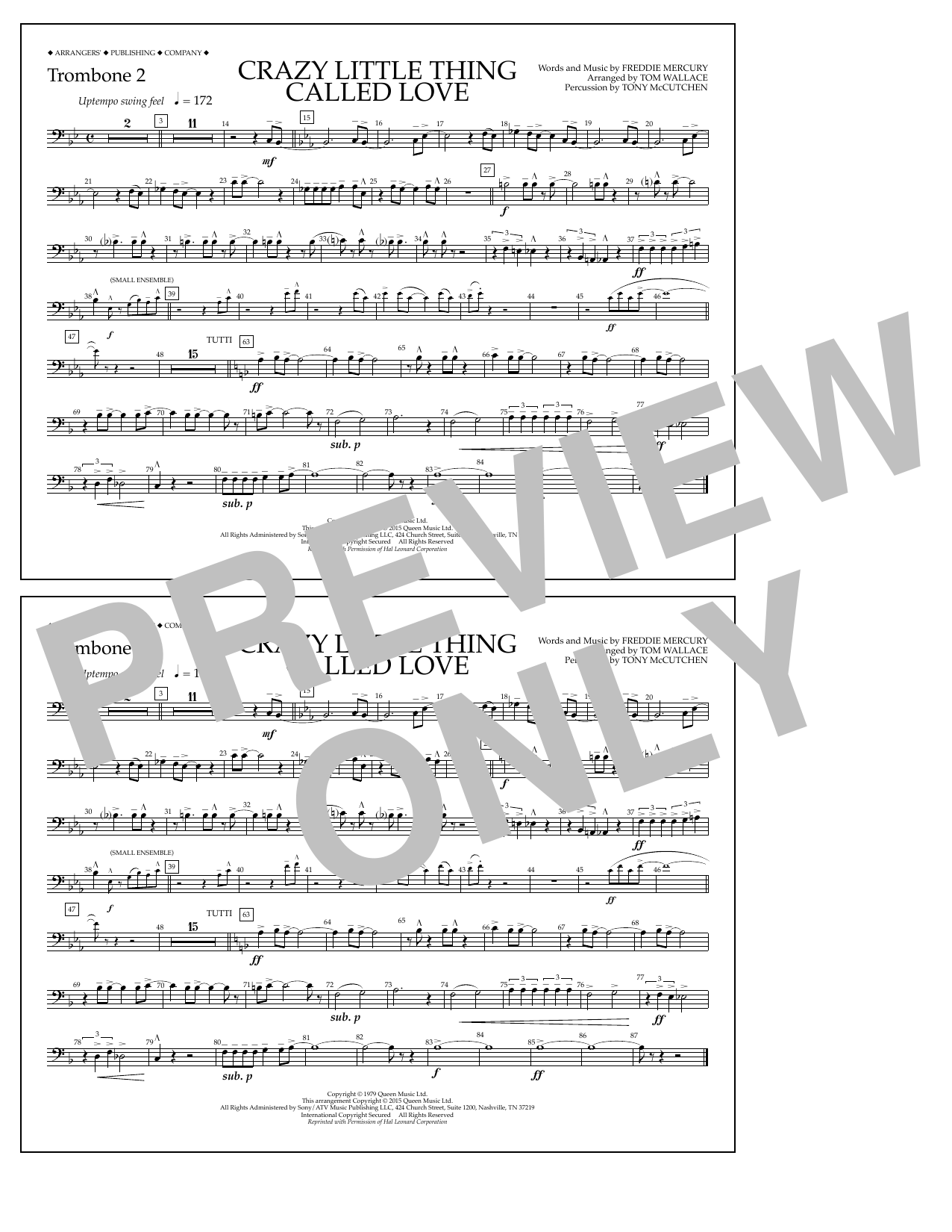 Tom Wallace Crazy Little Thing Called Love - Trombone 2 Sheet Music Notes & Chords for Marching Band - Download or Print PDF