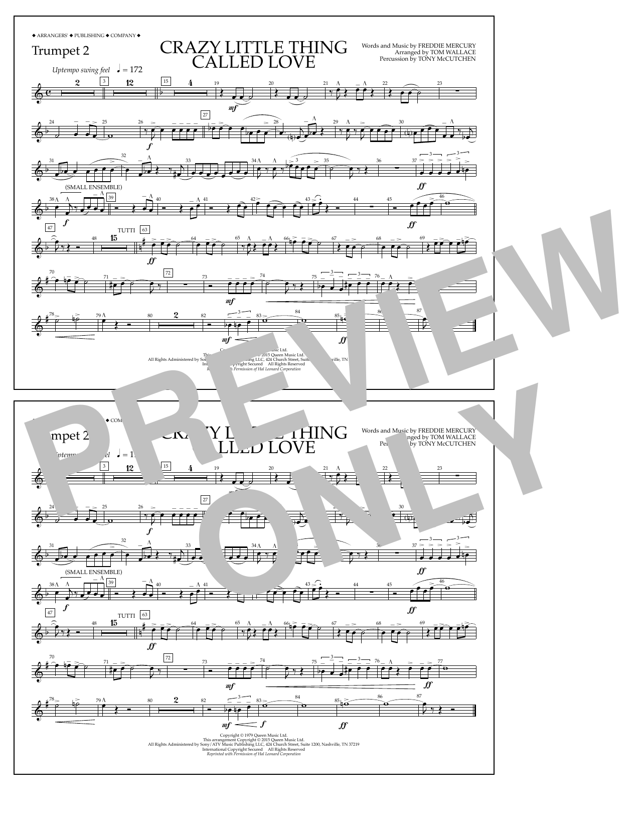 Tom Wallace Crazy Little Thing Called Love - Trumpet 2 Sheet Music Notes & Chords for Marching Band - Download or Print PDF