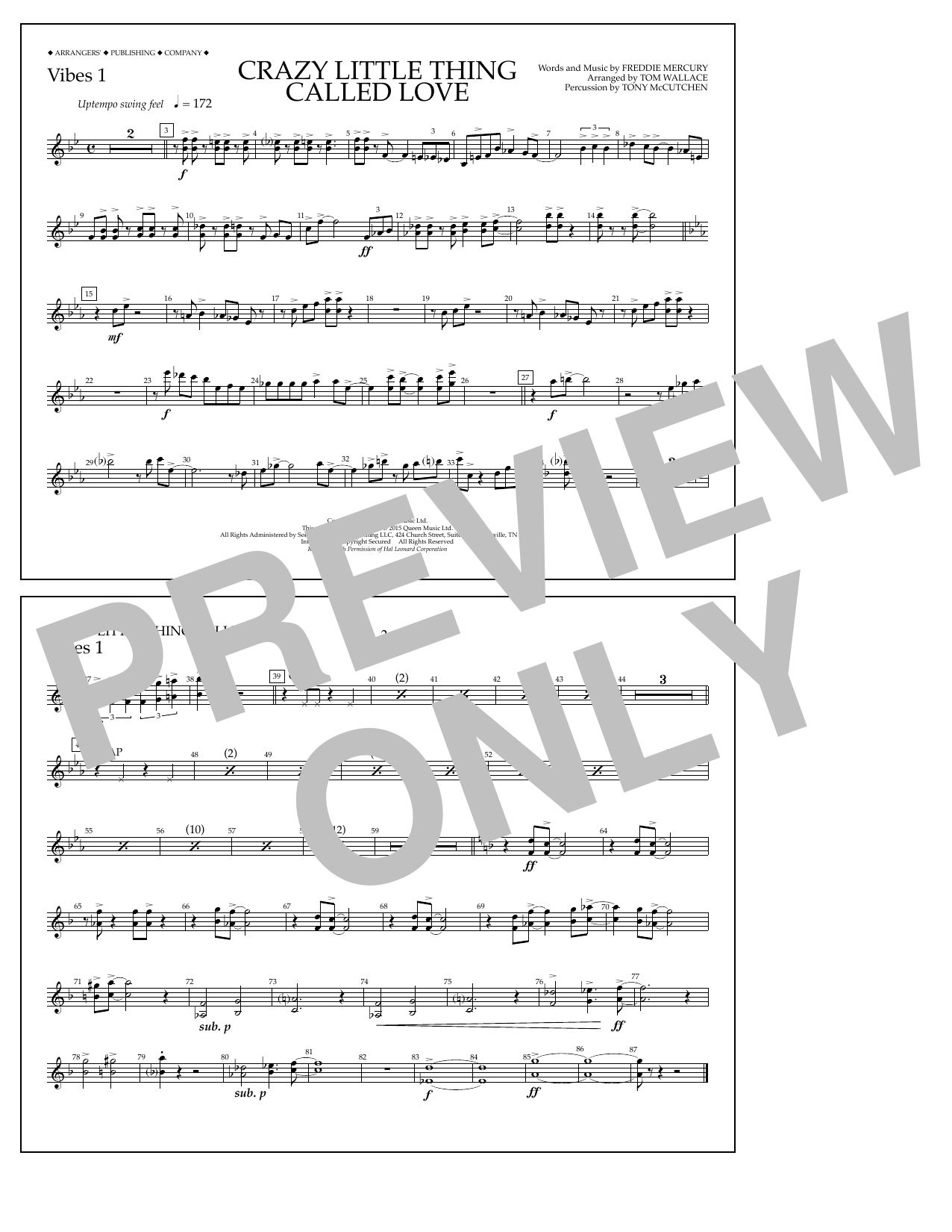 Tom Wallace Crazy Little Thing Called Love - Vibes 1 Sheet Music Notes & Chords for Marching Band - Download or Print PDF