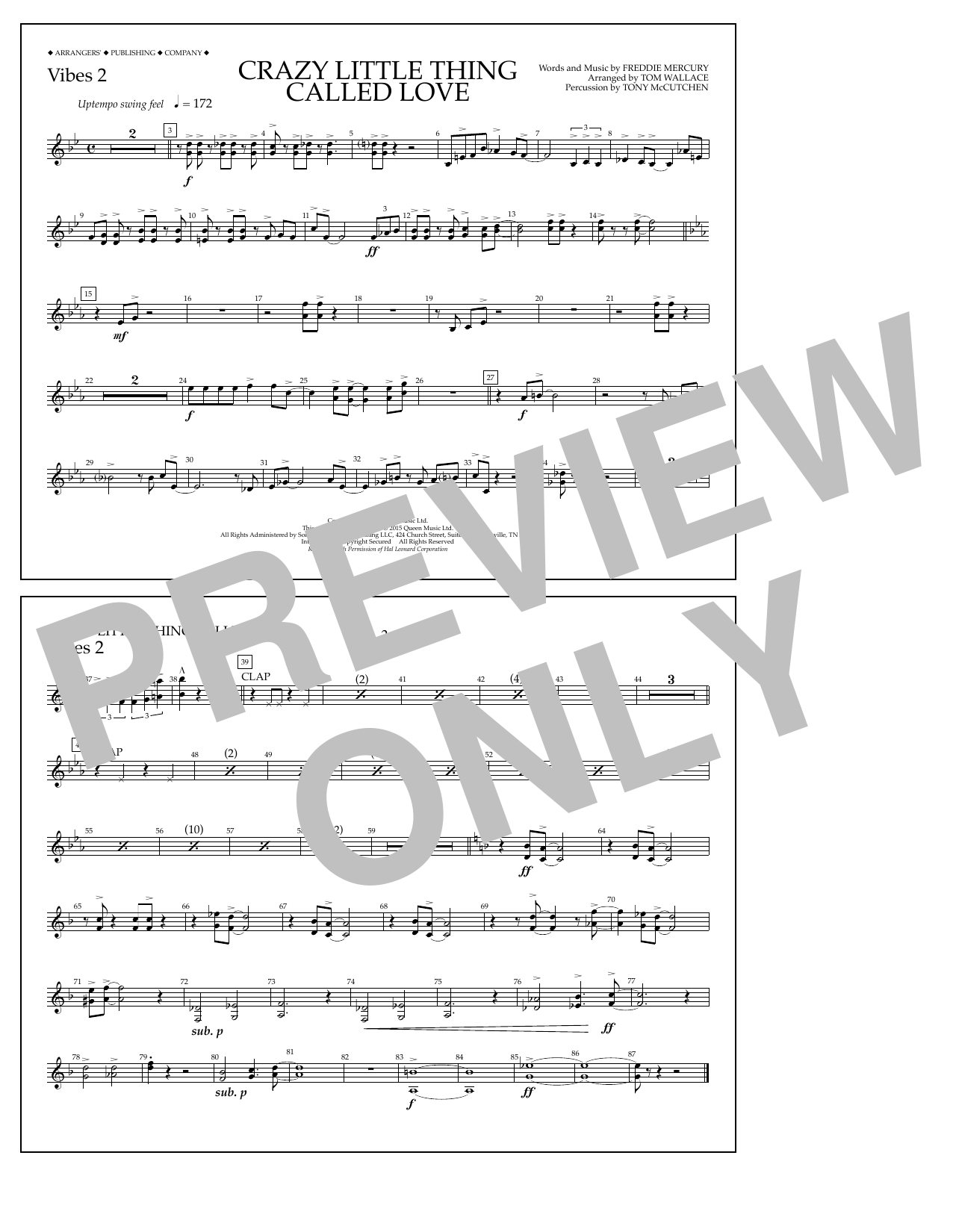 Tom Wallace Crazy Little Thing Called Love - Vibes 2 Sheet Music Notes & Chords for Marching Band - Download or Print PDF