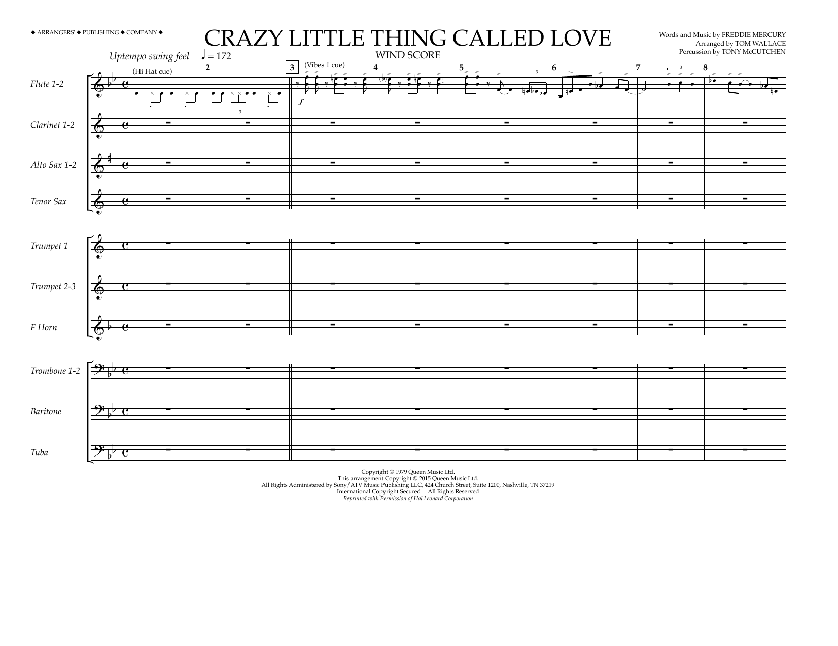 Tom Wallace Crazy Little Thing Called Love - Wind Score Sheet Music Notes & Chords for Marching Band - Download or Print PDF