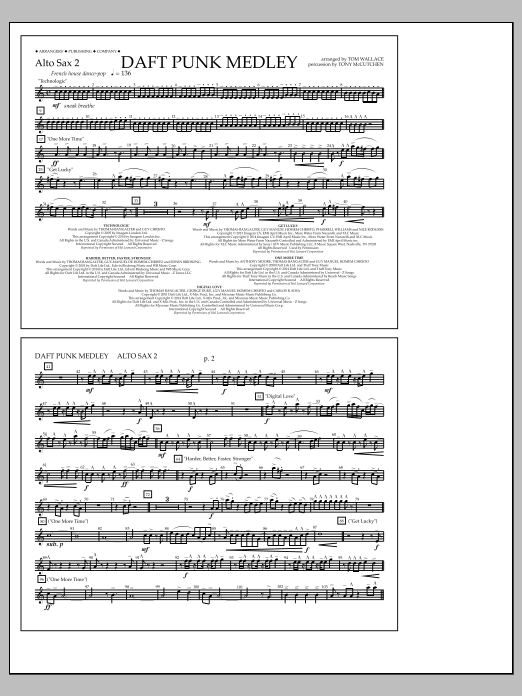 Tom Wallace Daft Punk Medley - Alto Sax 2 Sheet Music Notes & Chords for Marching Band - Download or Print PDF