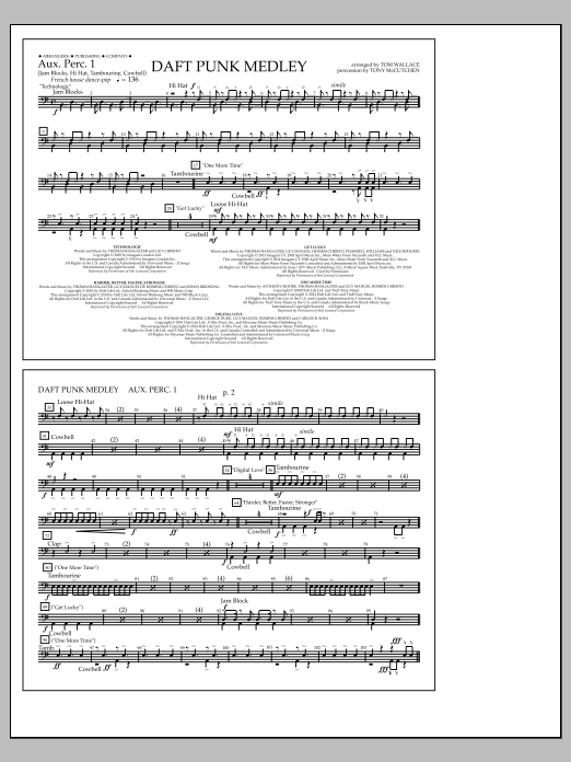 Tom Wallace Daft Punk Medley - Aux. Perc. 1 Sheet Music Notes & Chords for Marching Band - Download or Print PDF