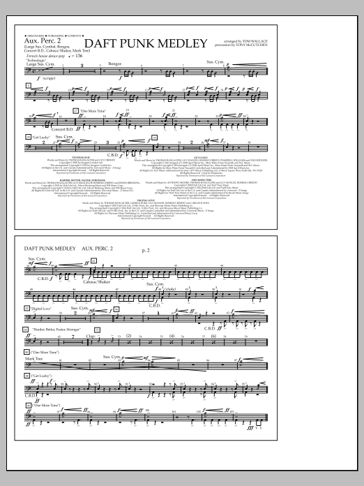 Tom Wallace Daft Punk Medley - Aux. Perc. 2 Sheet Music Notes & Chords for Marching Band - Download or Print PDF