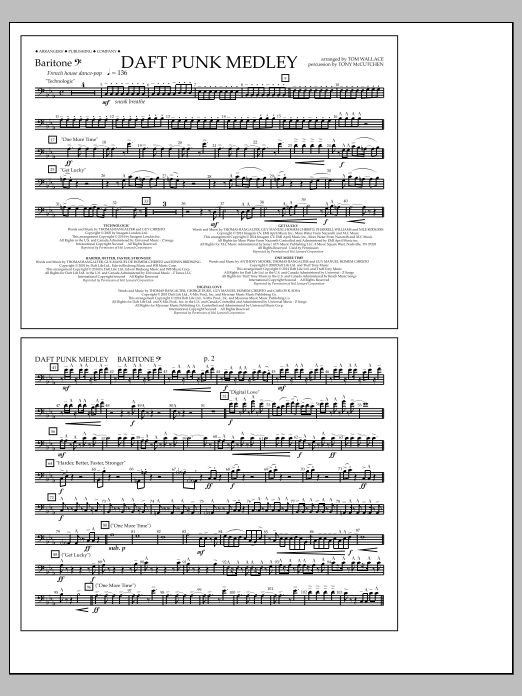 Tom Wallace Daft Punk Medley - Baritone B.C. Sheet Music Notes & Chords for Marching Band - Download or Print PDF