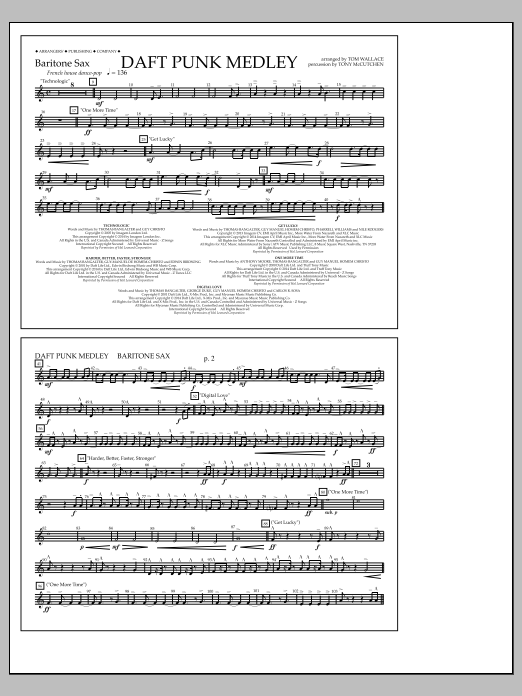 Tom Wallace Daft Punk Medley - Baritone Sax Sheet Music Notes & Chords for Marching Band - Download or Print PDF