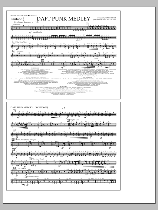Tom Wallace Daft Punk Medley - Baritone T.C. Sheet Music Notes & Chords for Marching Band - Download or Print PDF
