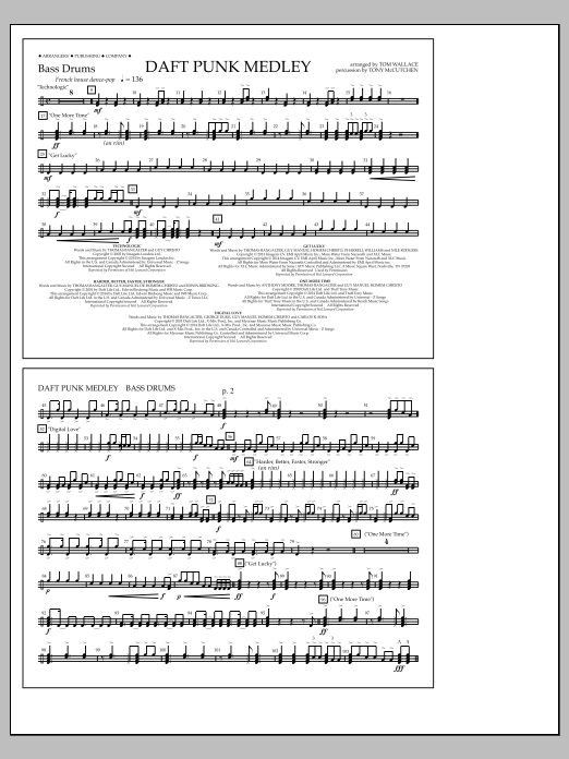 Tom Wallace Daft Punk Medley - Bass Drums Sheet Music Notes & Chords for Marching Band - Download or Print PDF