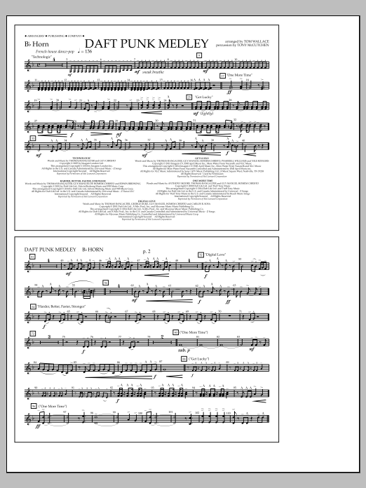 Tom Wallace Daft Punk Medley - Bb Horn Sheet Music Notes & Chords for Marching Band - Download or Print PDF