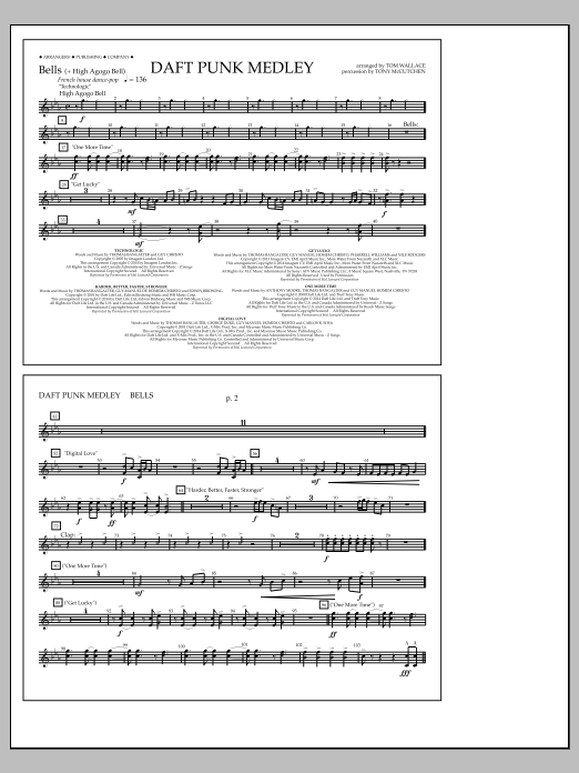 Tom Wallace Daft Punk Medley - Bells Sheet Music Notes & Chords for Marching Band - Download or Print PDF