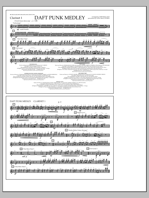 Tom Wallace Daft Punk Medley - Clarinet 1 Sheet Music Notes & Chords for Marching Band - Download or Print PDF