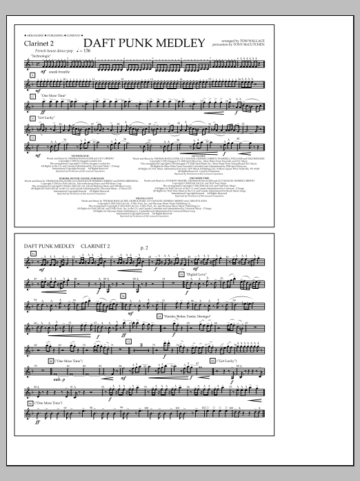 Tom Wallace Daft Punk Medley - Clarinet 2 Sheet Music Notes & Chords for Marching Band - Download or Print PDF