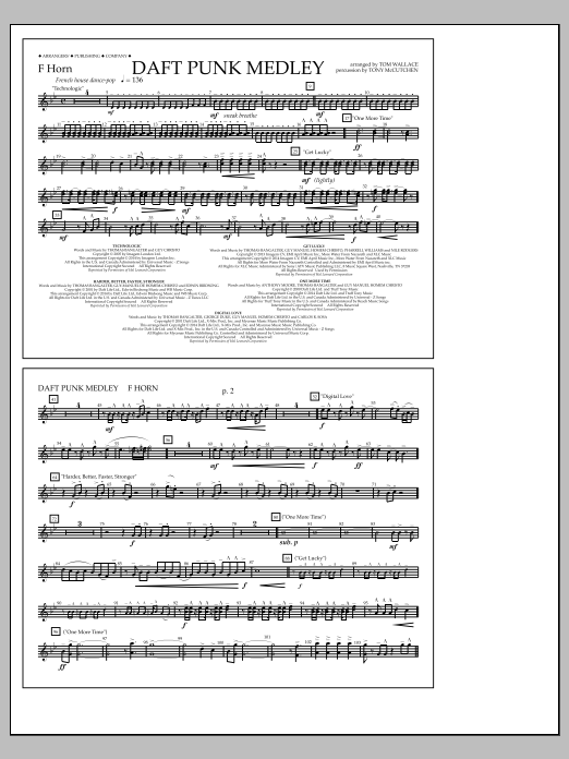 Tom Wallace Daft Punk Medley - F Horn Sheet Music Notes & Chords for Marching Band - Download or Print PDF