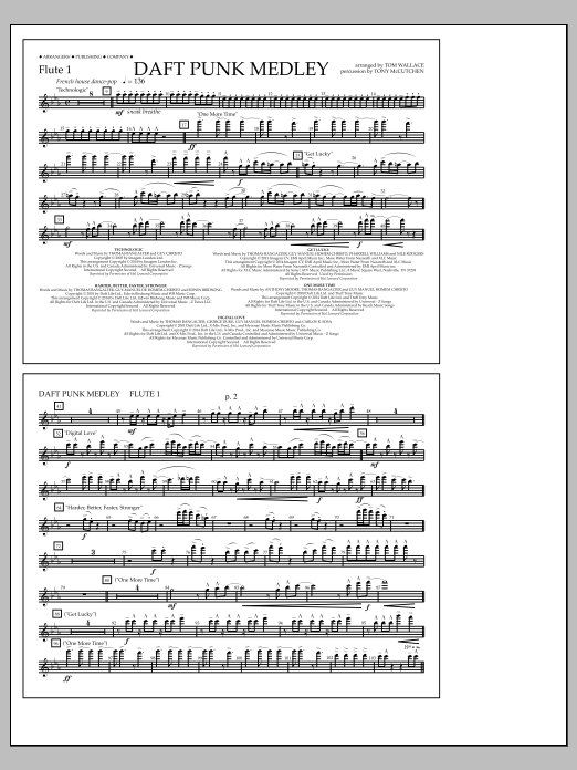 Tom Wallace Daft Punk Medley - Flute 1 Sheet Music Notes & Chords for Marching Band - Download or Print PDF