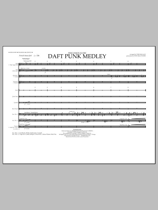 Tom Wallace Daft Punk Medley - Percussion Score Sheet Music Notes & Chords for Marching Band - Download or Print PDF