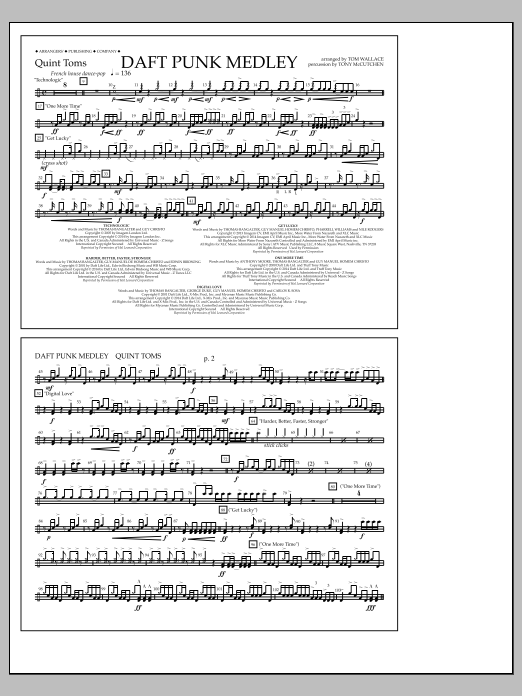 Tom Wallace Daft Punk Medley - Quint-Toms Sheet Music Notes & Chords for Marching Band - Download or Print PDF